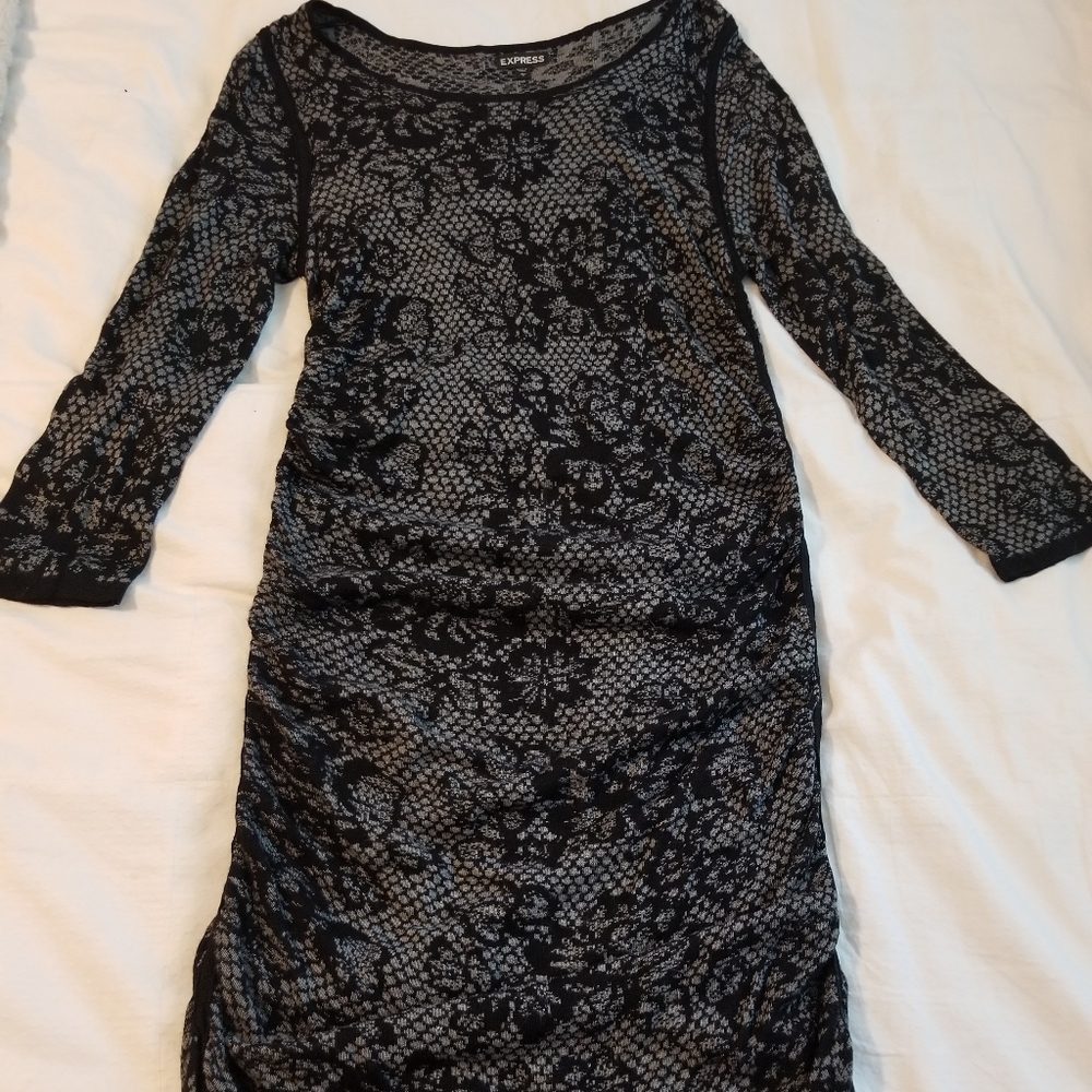 Mini ruched faux lace dress